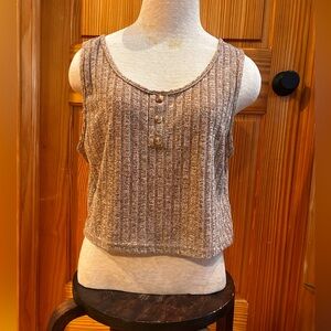 Casual Brown Ribbed Button-Front Tank Top